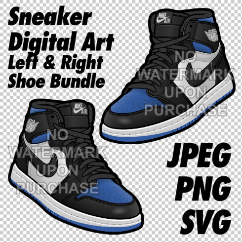 Air Jordan 1 Royal Toe JPEG PNG SVG Digital Sneaker Art cover image.