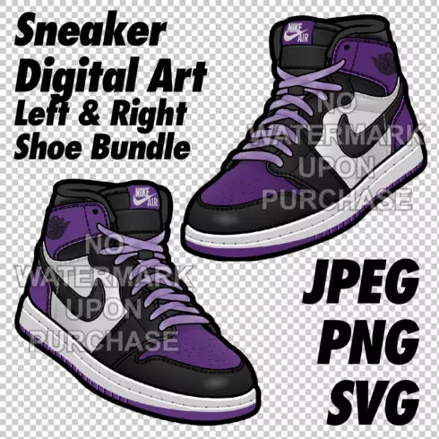 Air Jordan 1 Purple Toe JPEG PNG SVG (with lace swap) digital sneaker art cover image.