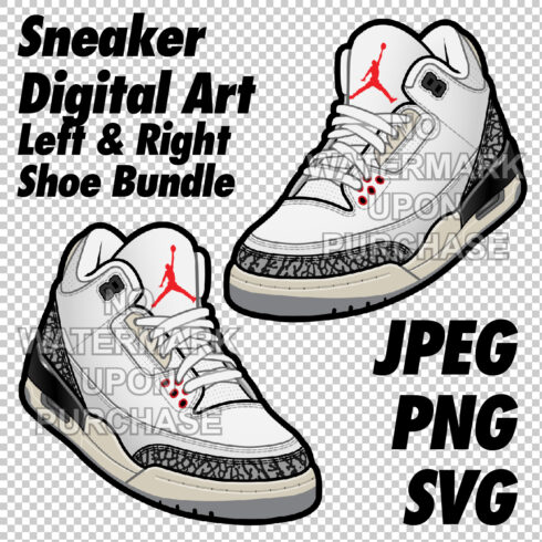Air Jordan 3 White Cement OG & Reimagined JPEG PNG SVG Digital Sneaker Art cover image.