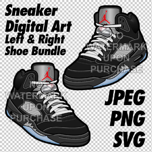 Air Jordan 5 Black Metallic Reimagined JPEG PNG SVG digital sneaker art cover image.
