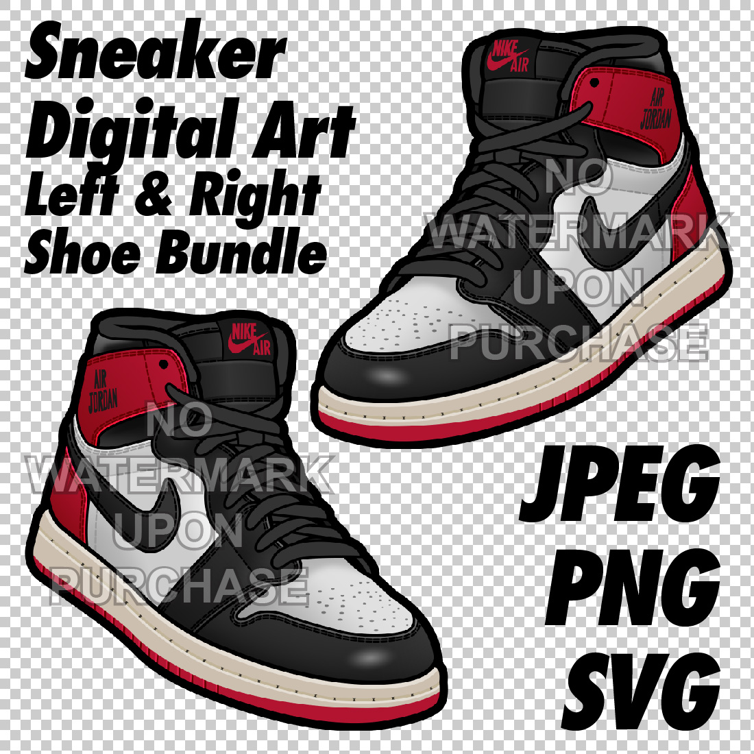 Air Jordan 1 Black Toe Reimagined JPEG PNG SVG digital sneaker art cover image.