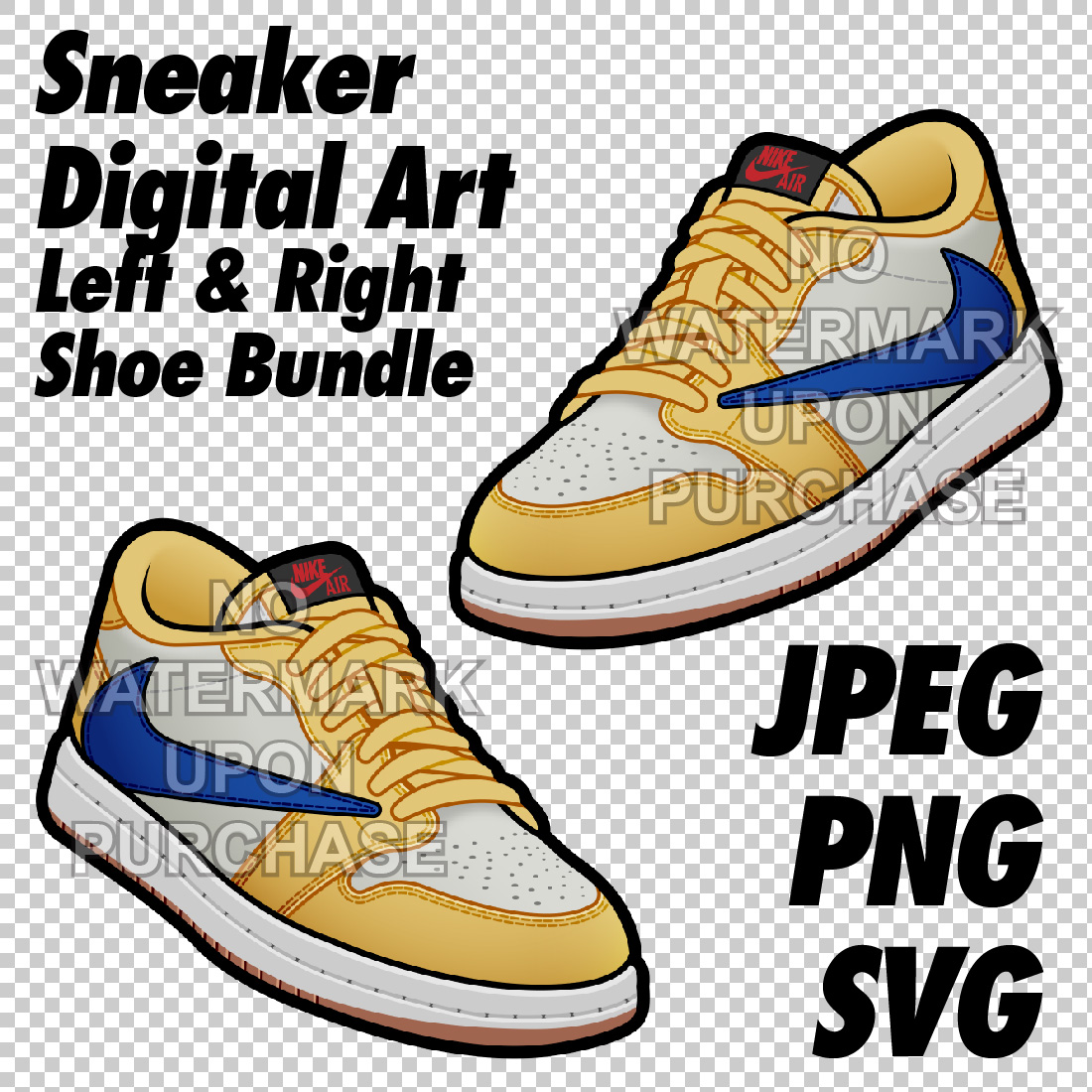 Air Jordan 1 Low Travis Scott Canary JPEG PNG SVG digital sneaker art cover image.