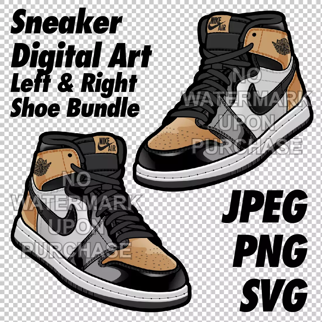 Air Jordan 1 Gold Toe JPEG PNG SVG digital sneaker art cover image.