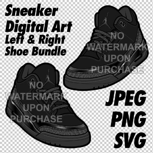 Air Jordan 3 Black Cat in JPEG, PNG, SVG digital sneaker art cover image.