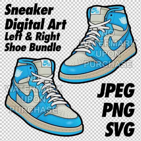 Air Jordan 1 UNC Reimagined JPEG PNG SVG Digital Sneaker art cover image.