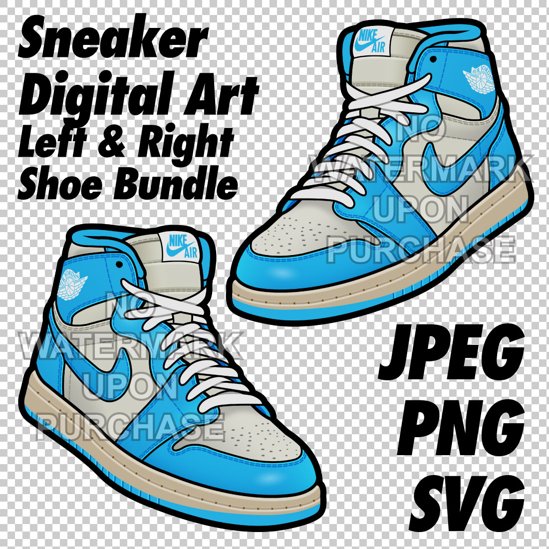 Air Jordan 1 UNC Reimagined JPEG PNG SVG Digital Sneaker art cover image.