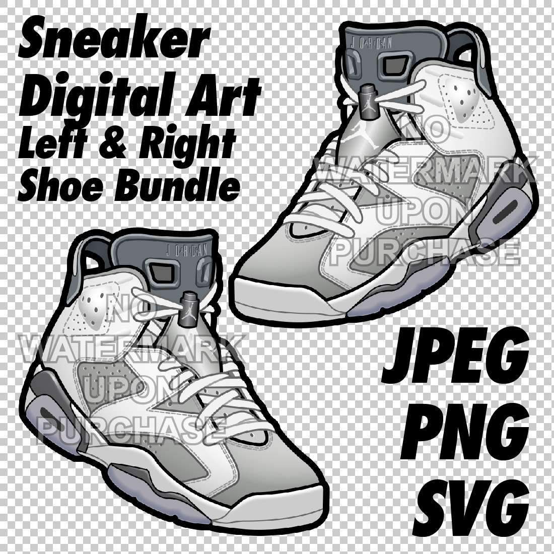 Air Jordan 6 Cool Grey JPEG PNG SVG Digital sneaker art cover image.