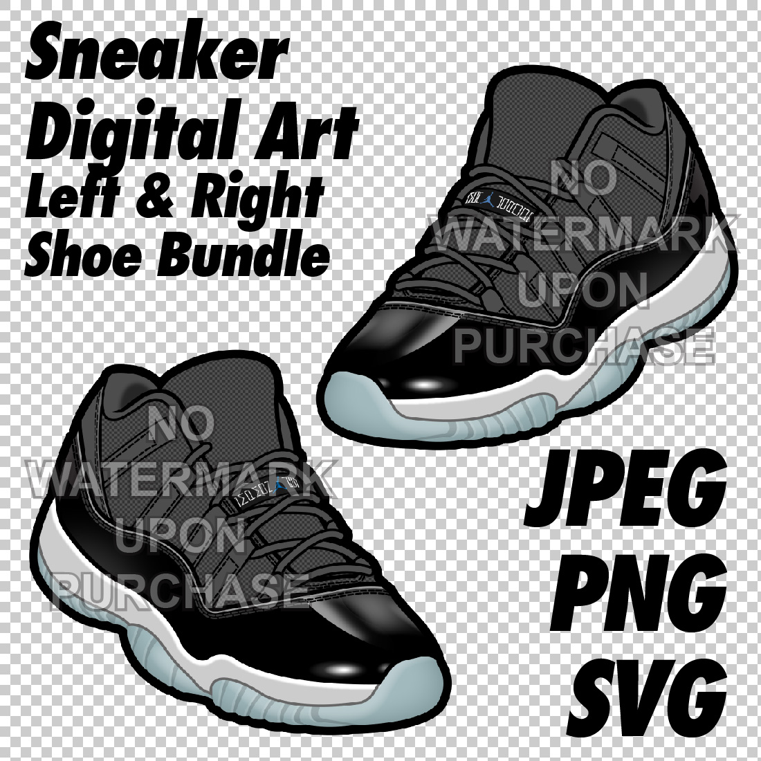 Air Jordan 11 Low Space Jam JPEG PNG SVG Left & Right Shoe Bundle Sneaker Art cover image.