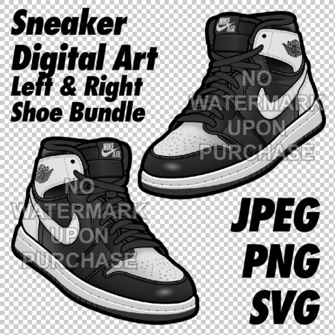 Air Jordan 1 Black White JPEG PNG SVG Digital sneaker art cover image.