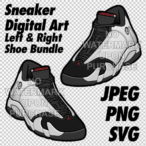 Air Jordan 14 Black Toe JPEG PNG SVG digital sneaker art cover image.