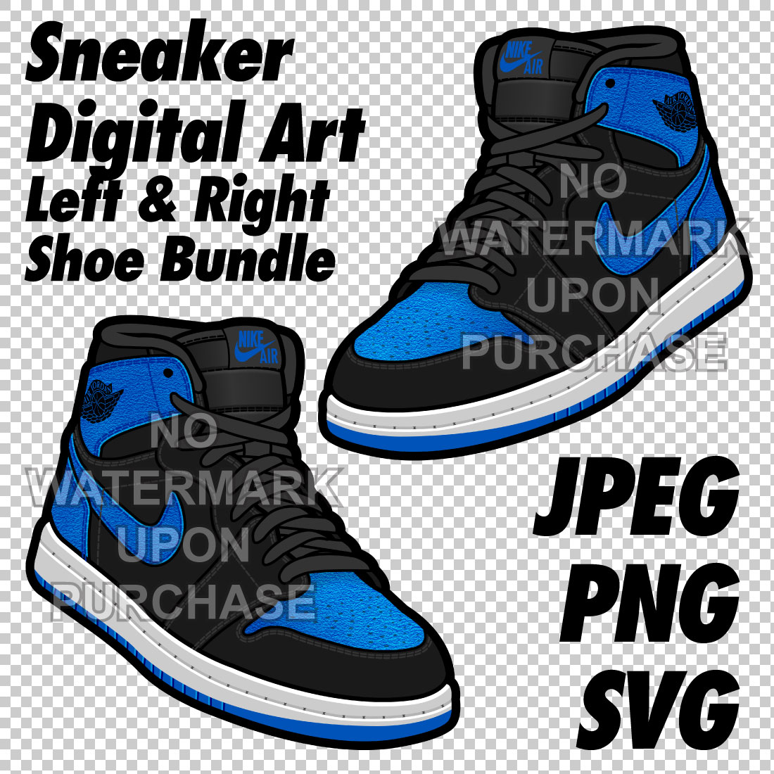 Air Jordan 1 Royal Reimagined JPEG PNG SVG Digital Sneaker Art cover image.