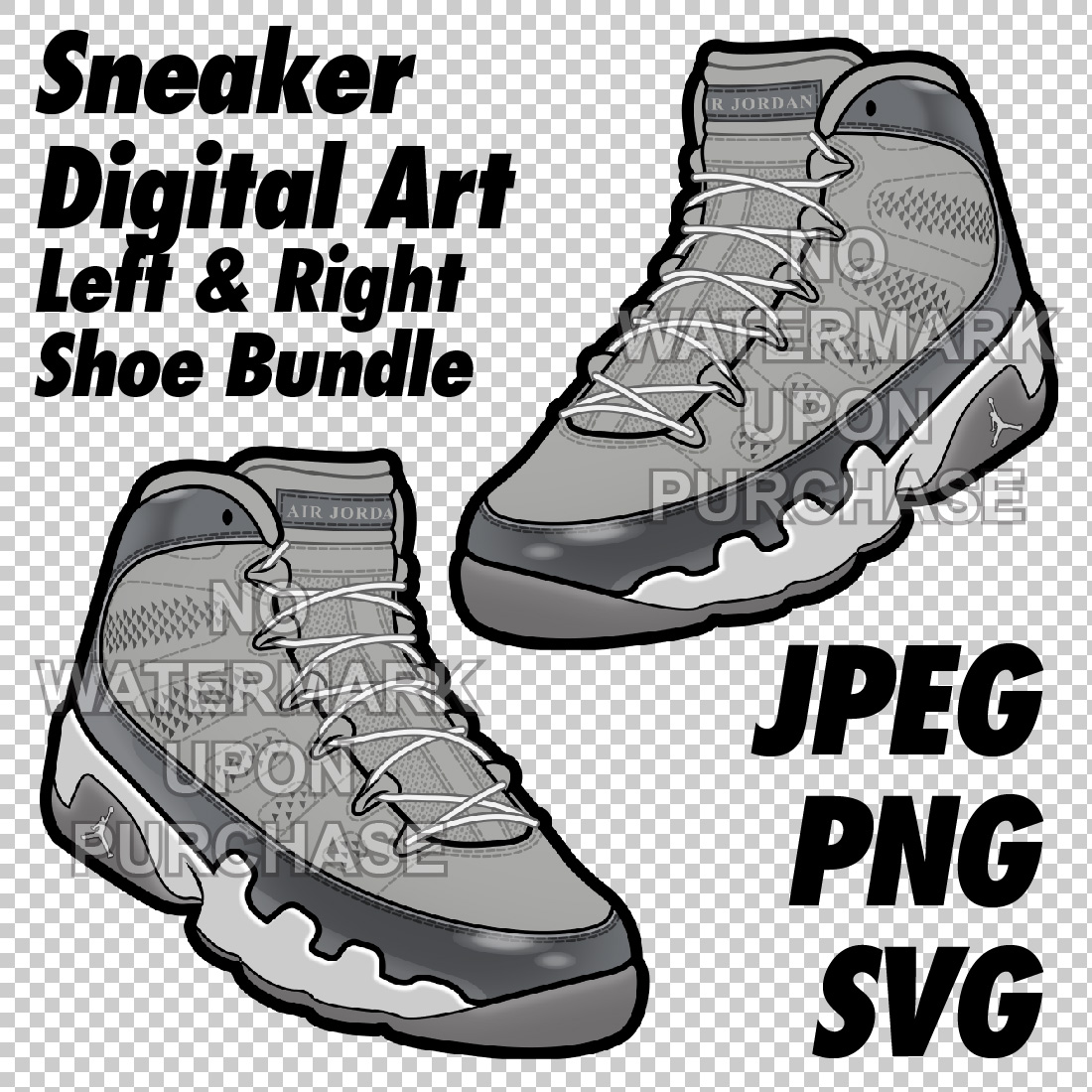 Air Jordan 9 Cool Grey JPEG PNG SVG digital sneaker art cover image.