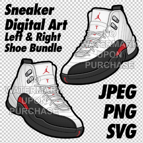 Air Jordan 12 Red Taxi JPEG PNG SVG digital sneaker art cover image.