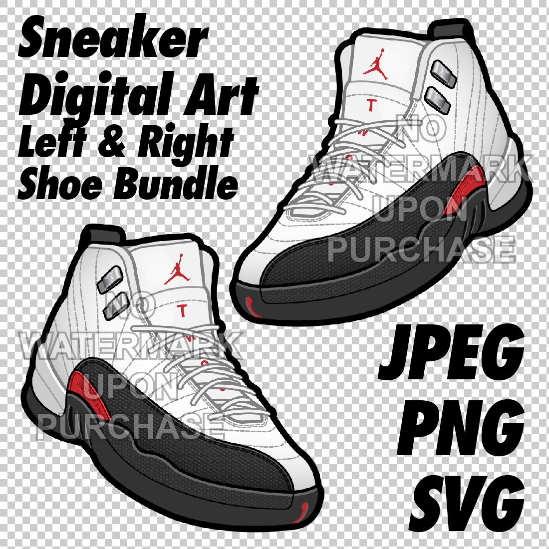 Air Jordan 12 Red Taxi JPEG PNG SVG digital sneaker art cover image.
