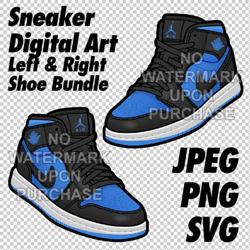 Air Jordan 1 MID Black Royal Blue JPEG PNG SVG digital sneaker art cover image.