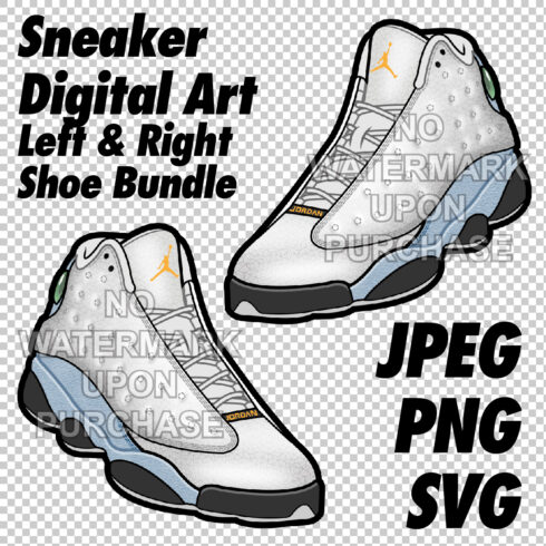 Air Jordan 13 Blue Grey JPEG PNG SVG Digital Sneaker art cover image.