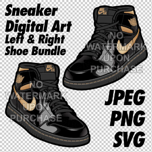 Air Jordan 1 Black Metallic Gold JPEG PNG SVG digital sneaker art cover image.