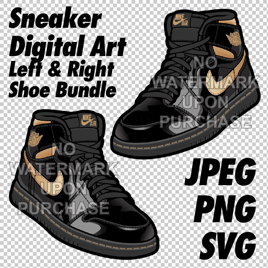 Air Jordan 1 Black Metallic Gold JPEG PNG SVG digital sneaker art cover image.