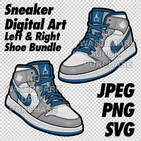 Air Jordan 1 MID Grey White True Blue JPEG PNG SVG digital sneaker art cover image.