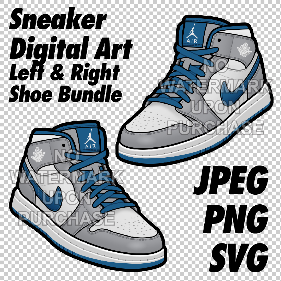 Air Jordan 1 MID Grey White True Blue JPEG PNG SVG digital sneaker art cover image.