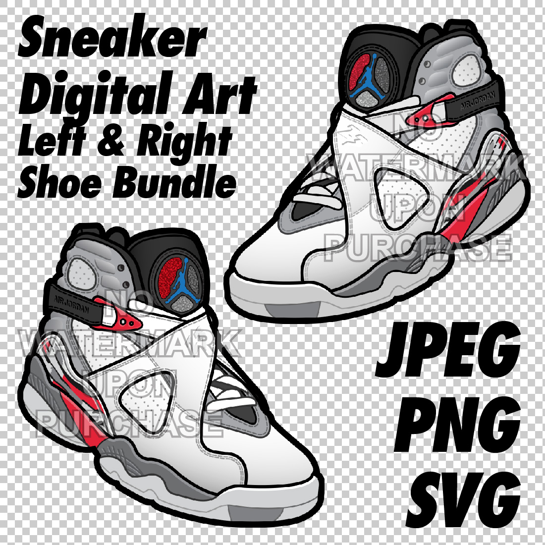 Air Jordan 8 Bugs Bunny JPEG PNG SVG digital sneaker art cover image.