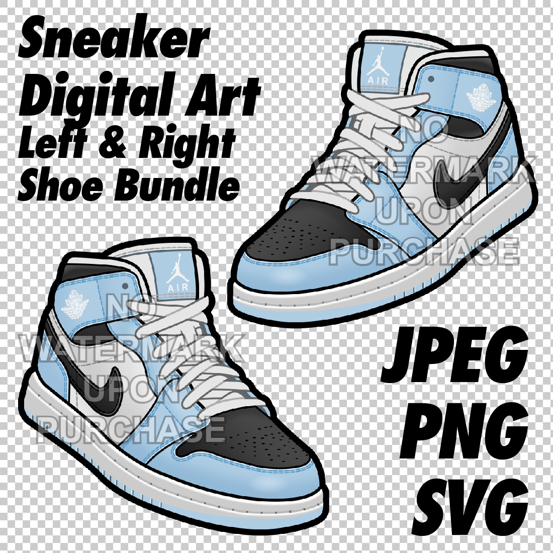Air Jordan 1 MID GS Ice Blue JPEG PNG SVG digital sneaker art cover image.