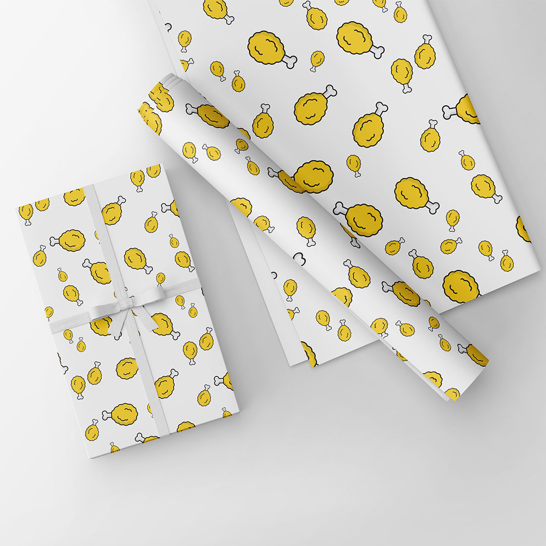 Playful Yellow Fried Chicken Drumstick Seamless Pattern Design preview image.