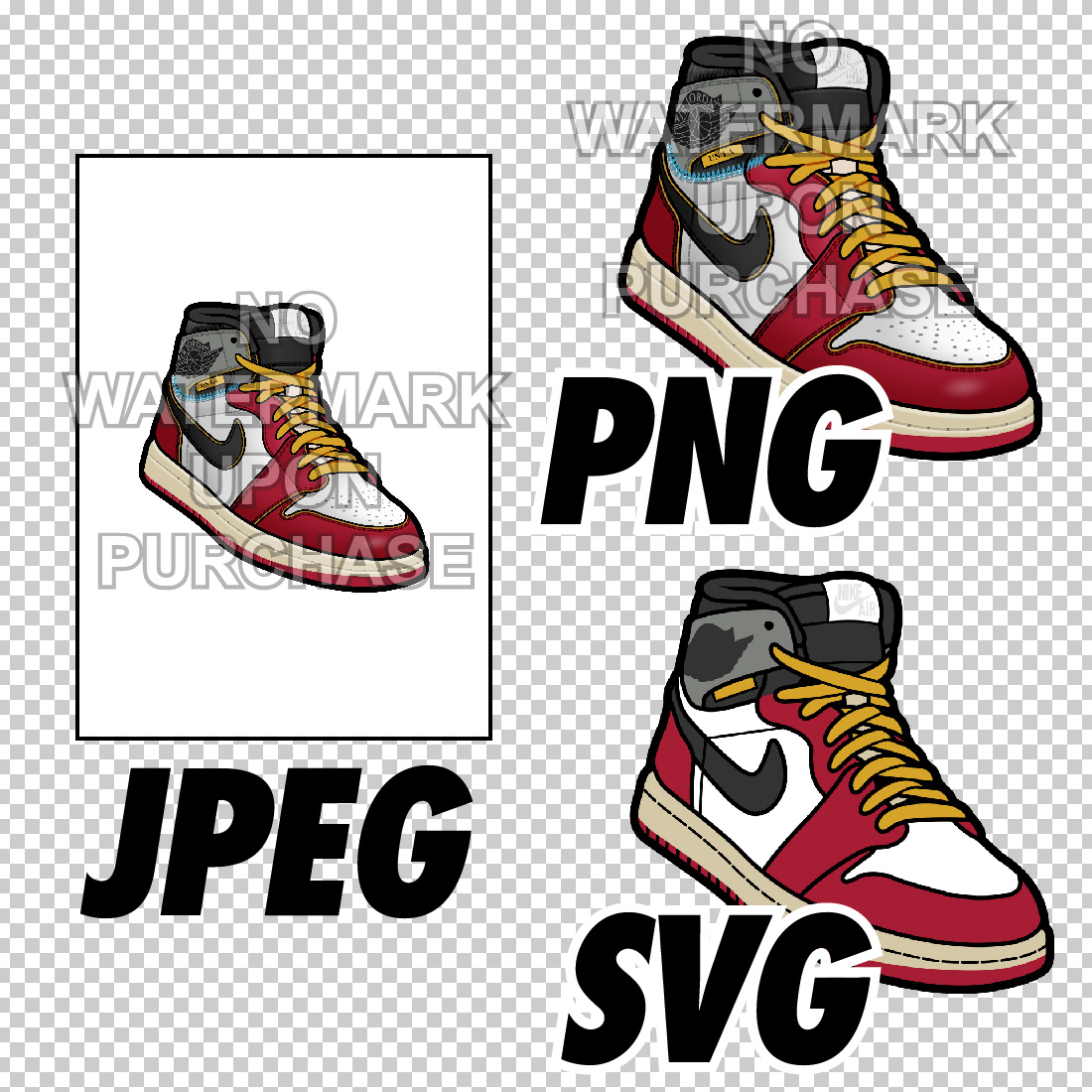 Air Jordan 1 Union Chicago Shadow JPEG PNG SVG digital sneaker art preview image.