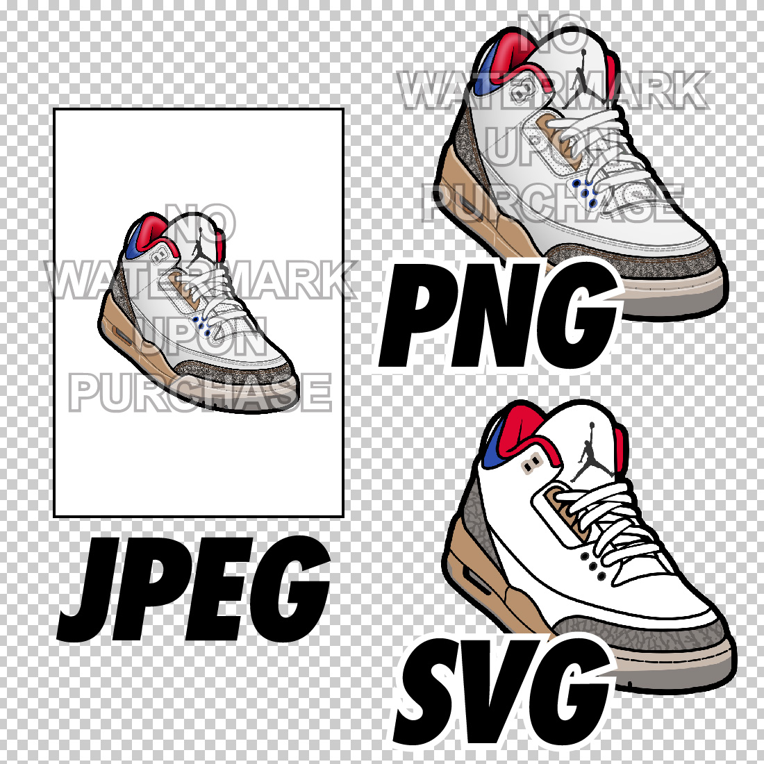 Air Jordan 3 Seoul 20 & version 2018 in JPEG, PNG, SVG digital sneaker art preview image.
