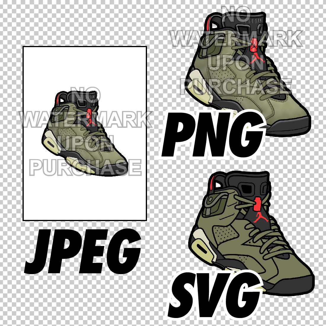 Air Jordan 6 Travis Scott JPEG PNG SVG Digital Sneaker art preview image.