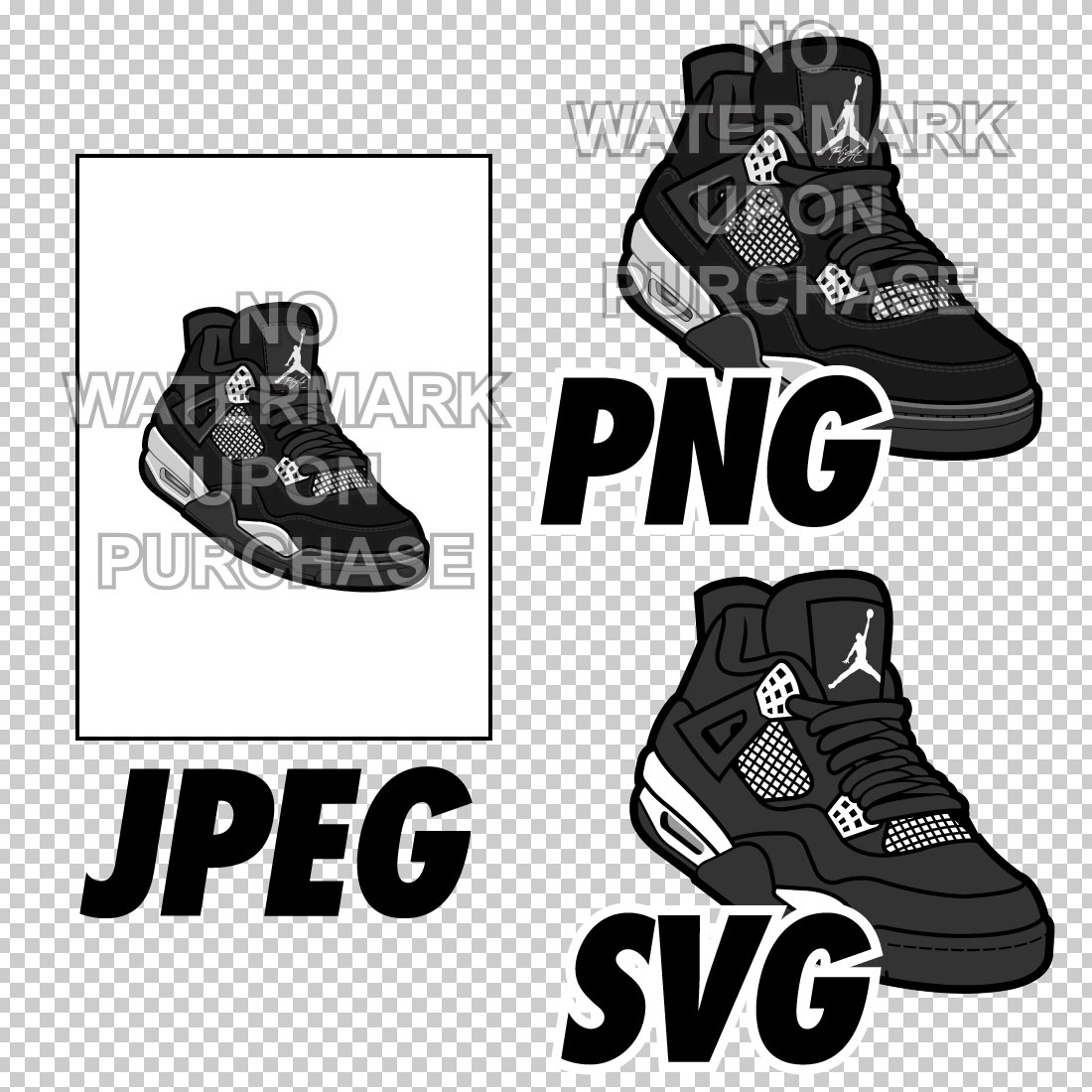 Air Jordan 4 White Thunder JPEG PNG SVG digital sneaker art preview image.