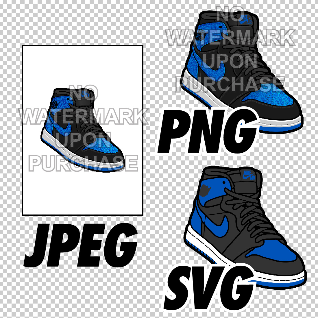 Air Jordan 1 Royal Reimagined JPEG PNG SVG Digital Sneaker Art preview image.