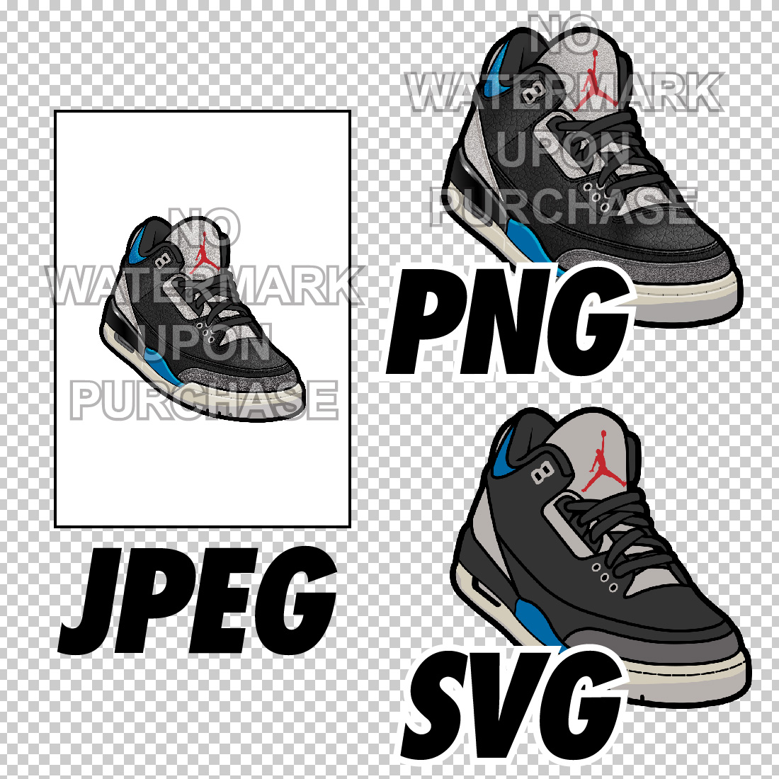 Air Jordan 3 Rare Air in JPEG, PNG, SVG digital sneaker art preview image.