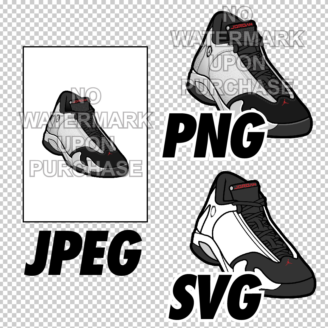 Air Jordan 14 Black Toe JPEG PNG SVG digital sneaker art preview image.