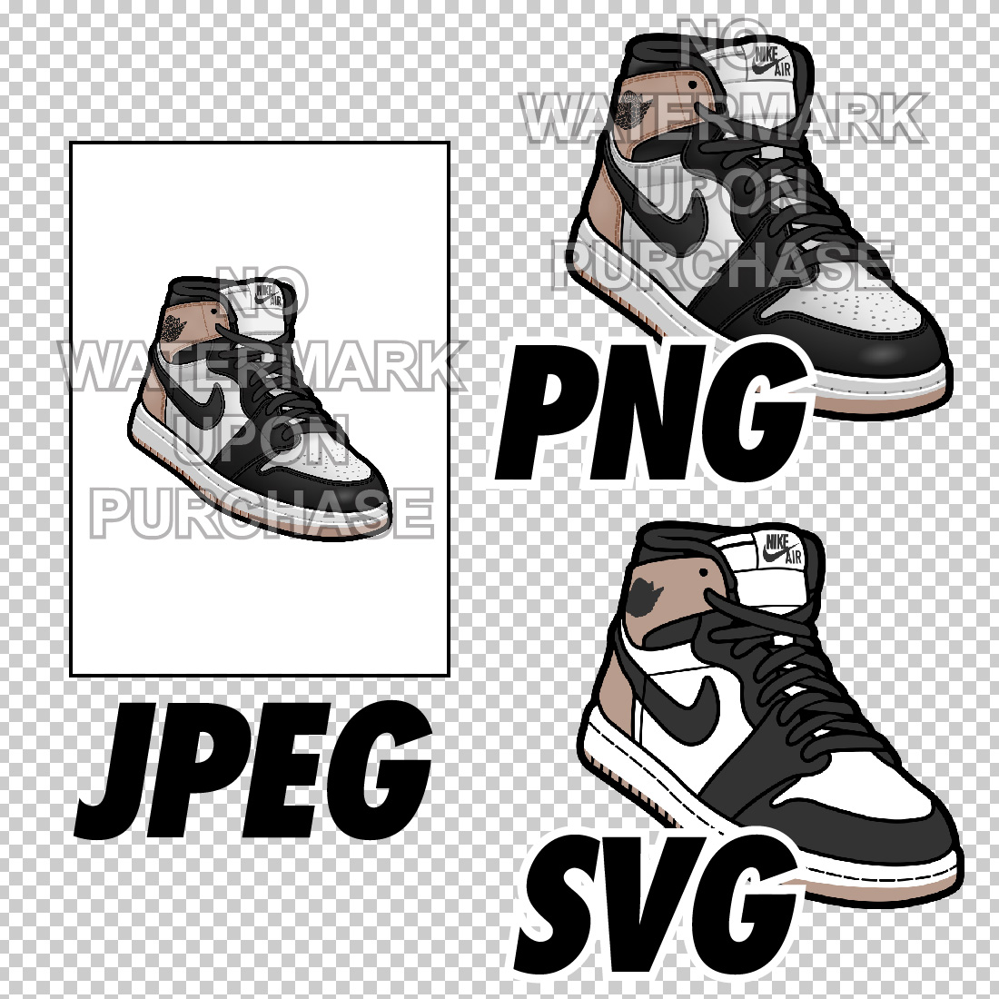 Air Jordan 1 Latte JPEG PNG SVG digital sneaker art preview image.