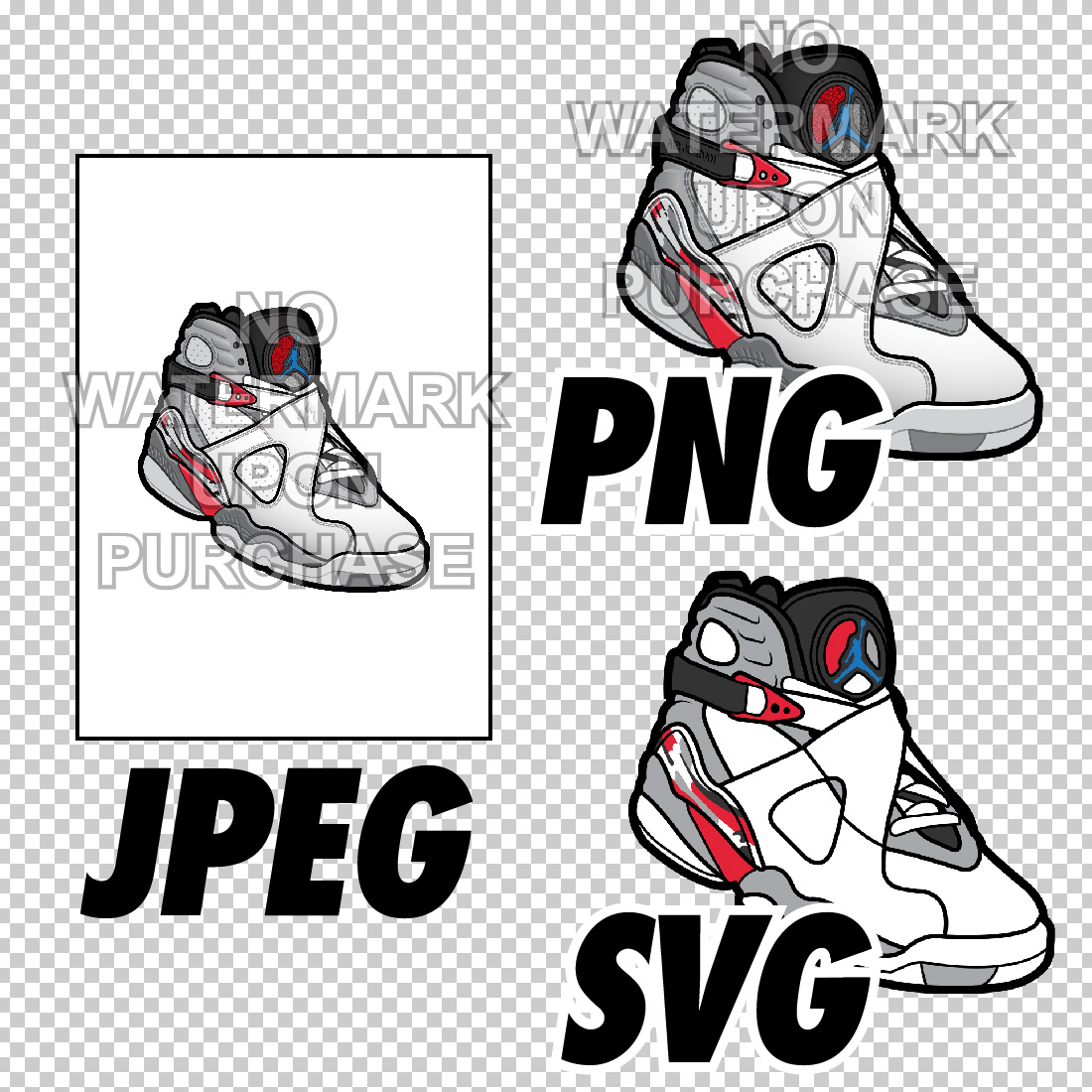 Air Jordan 8 Bugs Bunny JPEG PNG SVG digital sneaker art preview image.