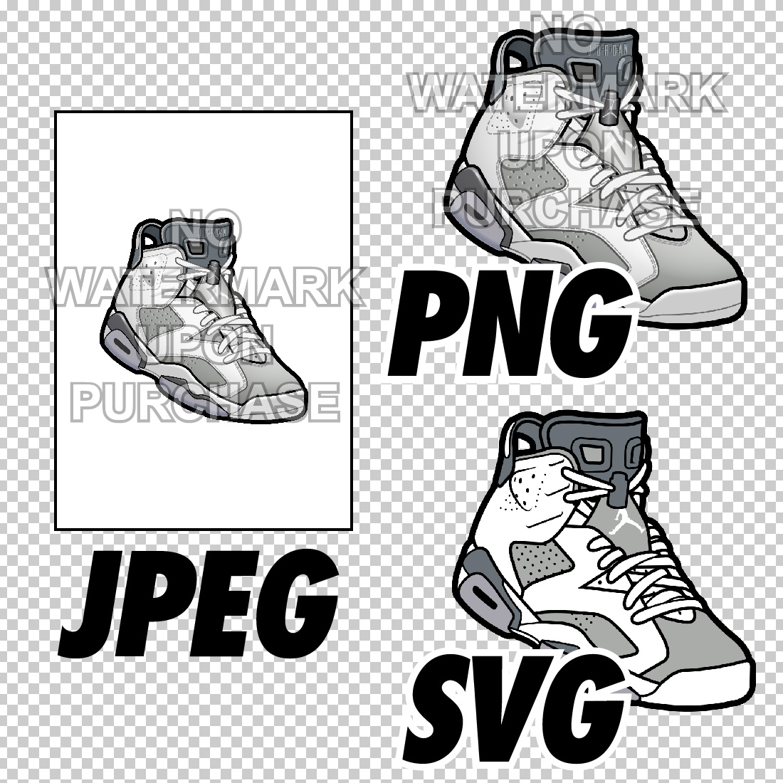 Air Jordan 6 Cool Grey JPEG PNG SVG Digital sneaker art preview image.
