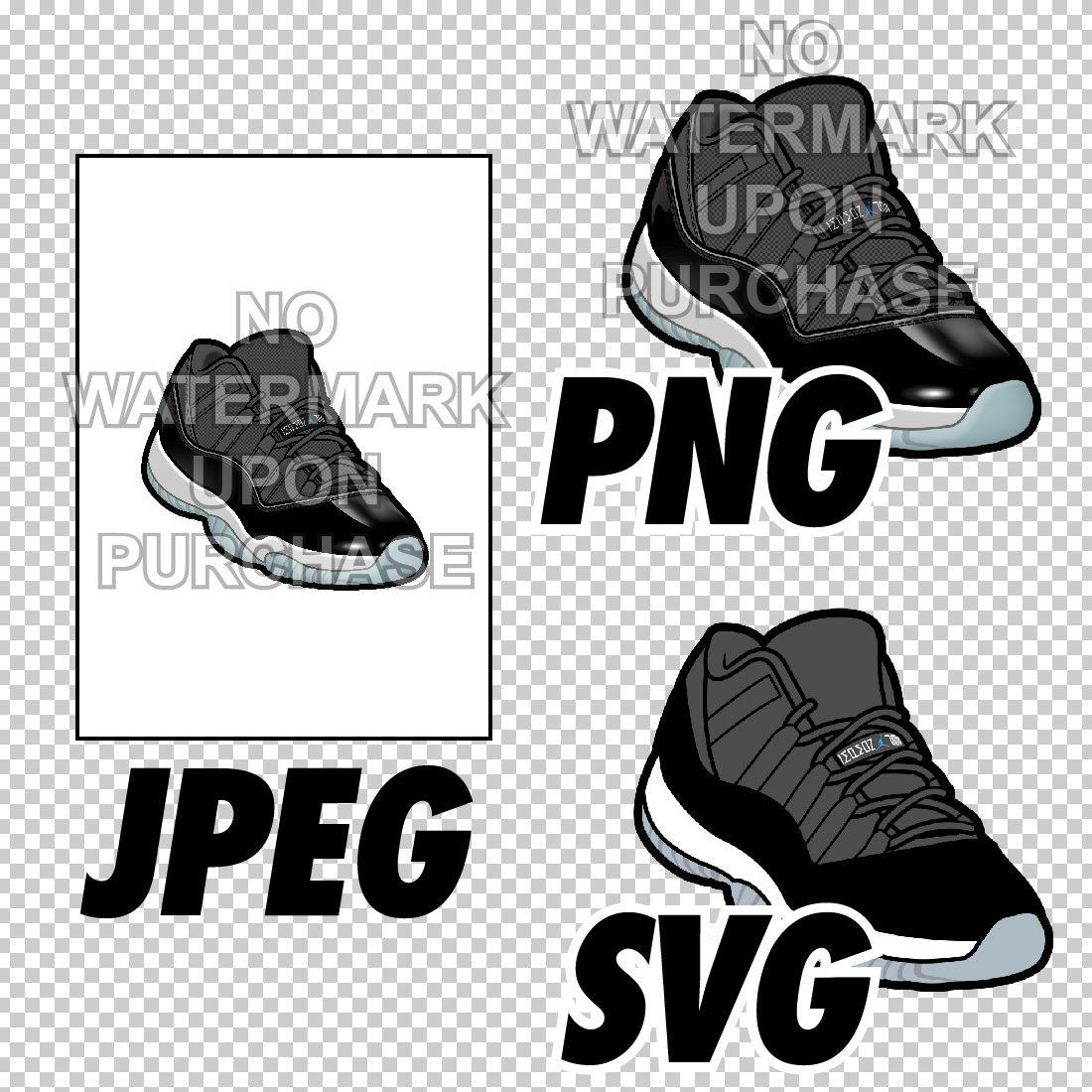 Air Jordan 11 Low Space Jam JPEG PNG SVG Left & Right Shoe Bundle Sneaker Art preview image.