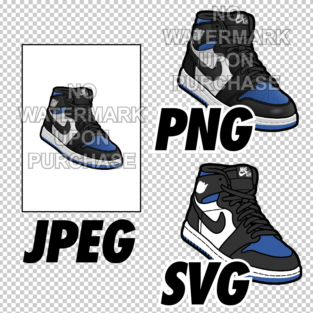 Air Jordan 1 Royal Toe JPEG PNG SVG Digital Sneaker Art preview image.