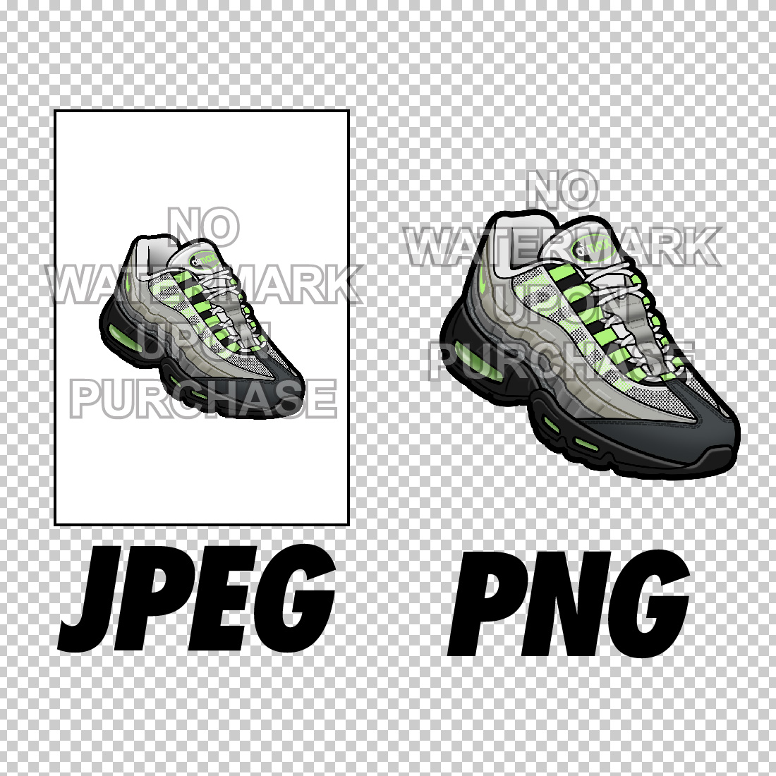Air Max 95 Neon JPEG PNG digital sneaker art preview image.