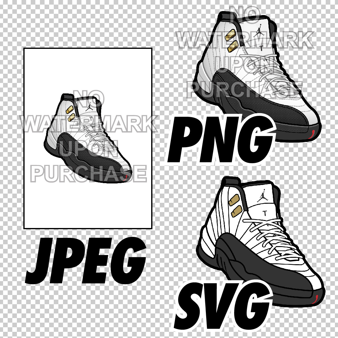 Air Jordan 12 Taxi JPEG PNG SVG Digital sneaker art preview image.