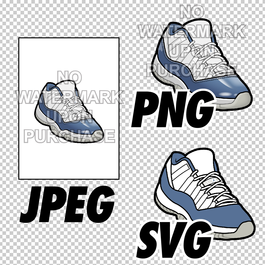 Air Jordan 11 Low Diffused Blue JPEG PNG SVG digital sneaker art preview image.