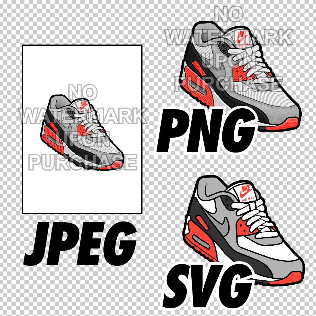 Air Max 90 Infrared JPEG PNG SVG digital sneaker art preview image.