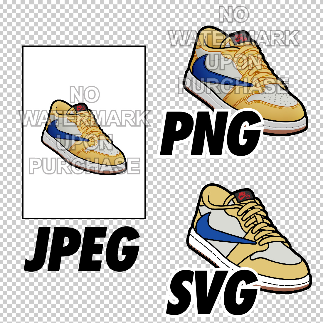 Air Jordan 1 Low Travis Scott Canary JPEG PNG SVG digital sneaker art preview image.