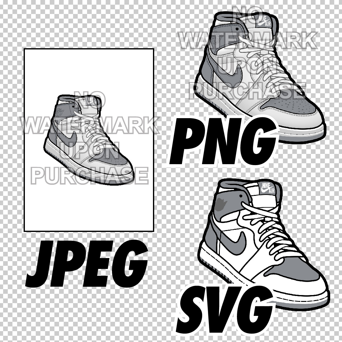 Air Jordan 1 Stealth JPEG PNG SVG Digital Sneaker art preview image.