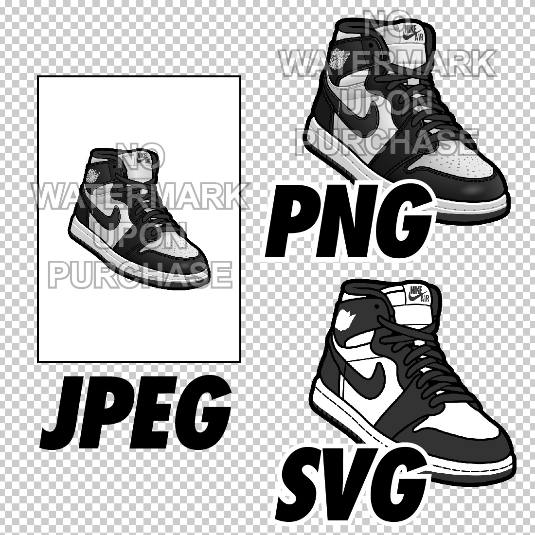 Air Jordan 1 OG 85 Black White Panda JPEG PNG SVG digital sneaker art preview image.