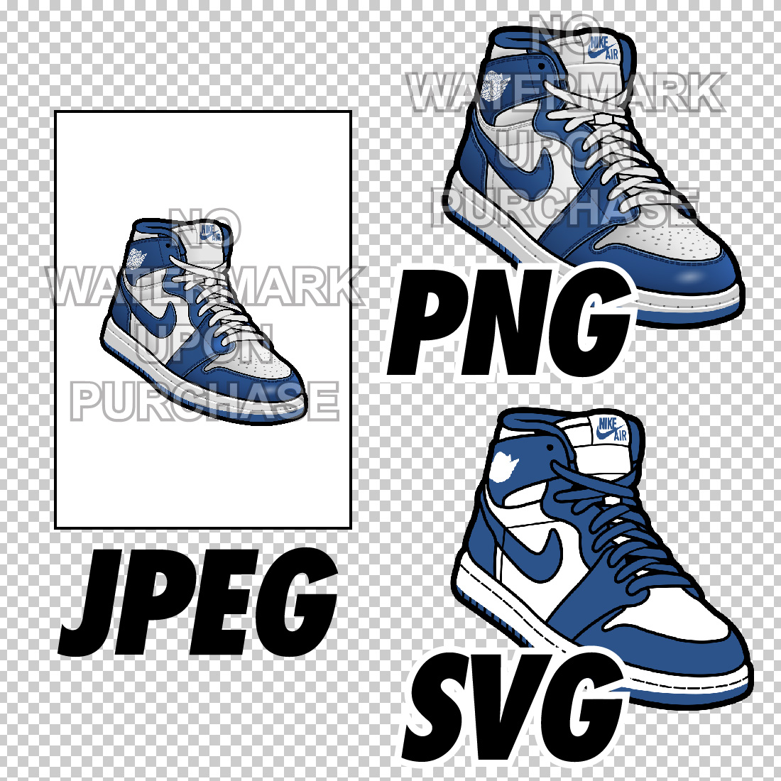 Air Jordan 1 Storm Blue JPEG PNG SVG digital sneaker art preview image.