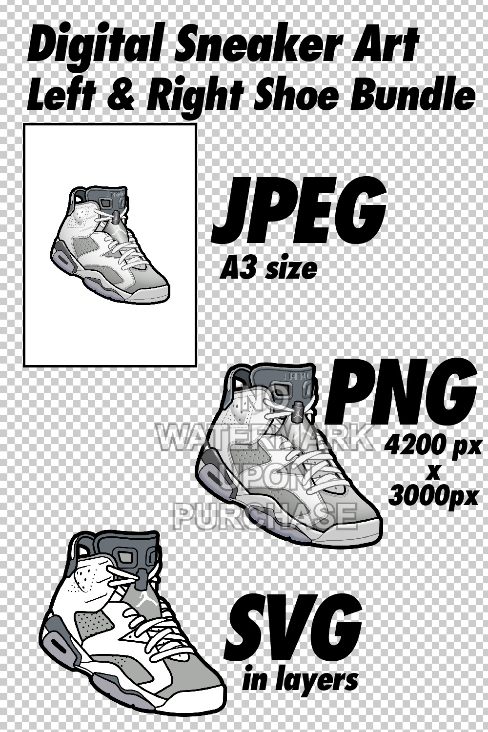 Air Jordan 6 Cool Grey JPEG PNG SVG Digital sneaker art pinterest preview image.