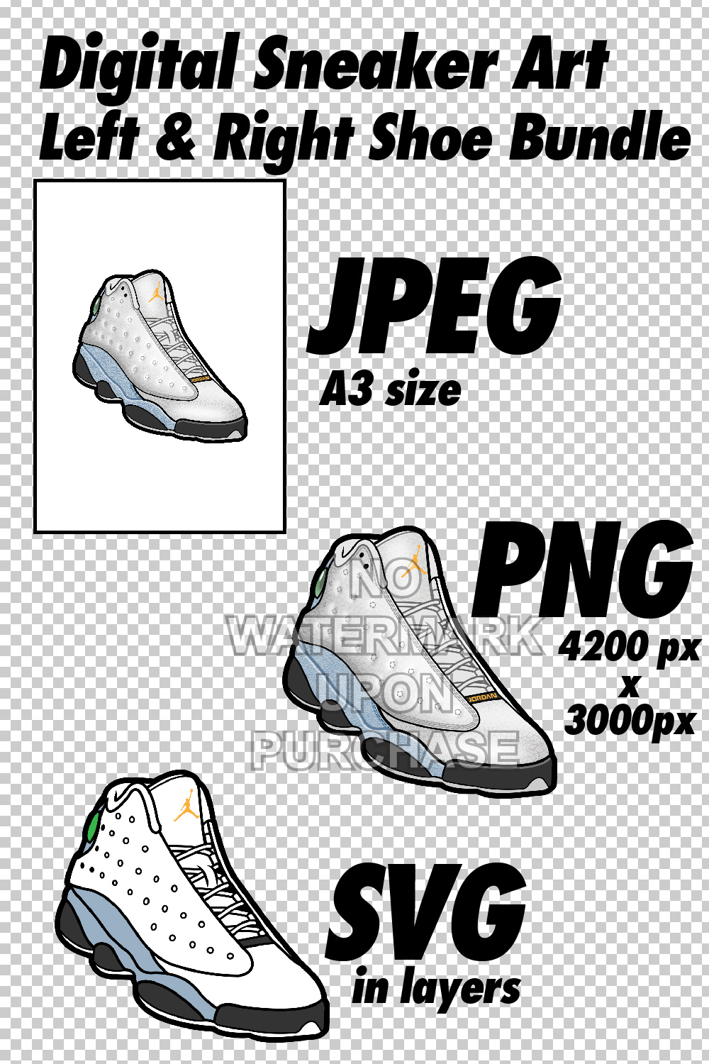 Air Jordan 13 Blue Grey JPEG PNG SVG Digital Sneaker art pinterest preview image.