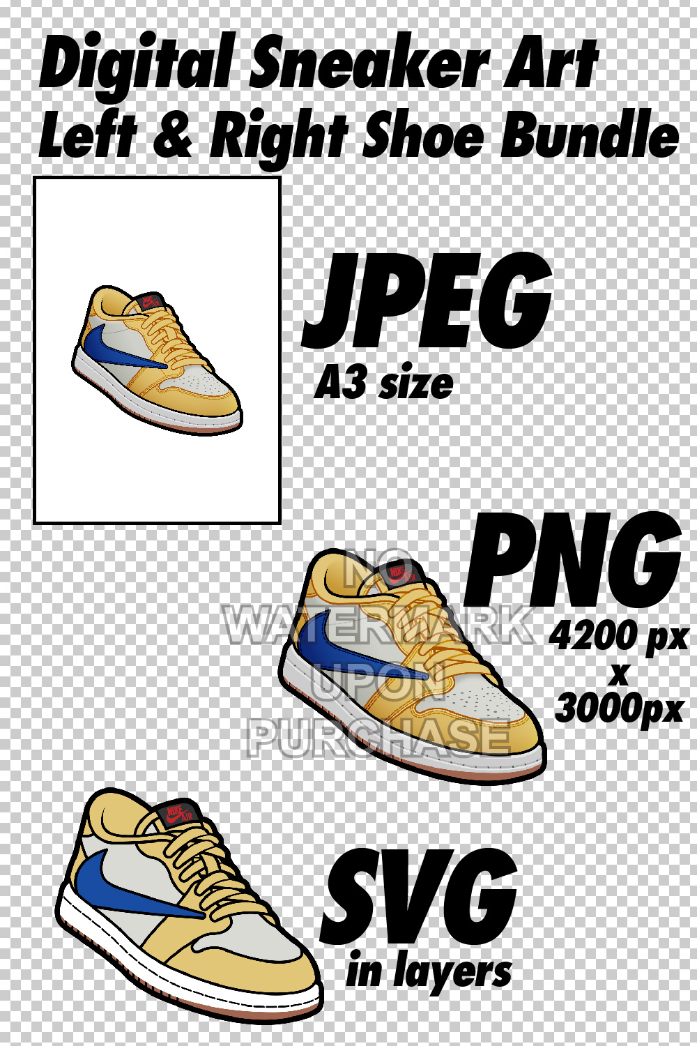 Air Jordan 1 Low Travis Scott Canary JPEG PNG SVG digital sneaker art pinterest preview image.